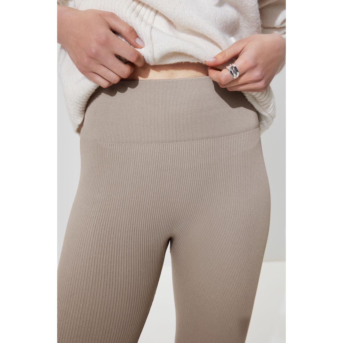 Legging taille haute côtelé couleur unie naturel, NEXT