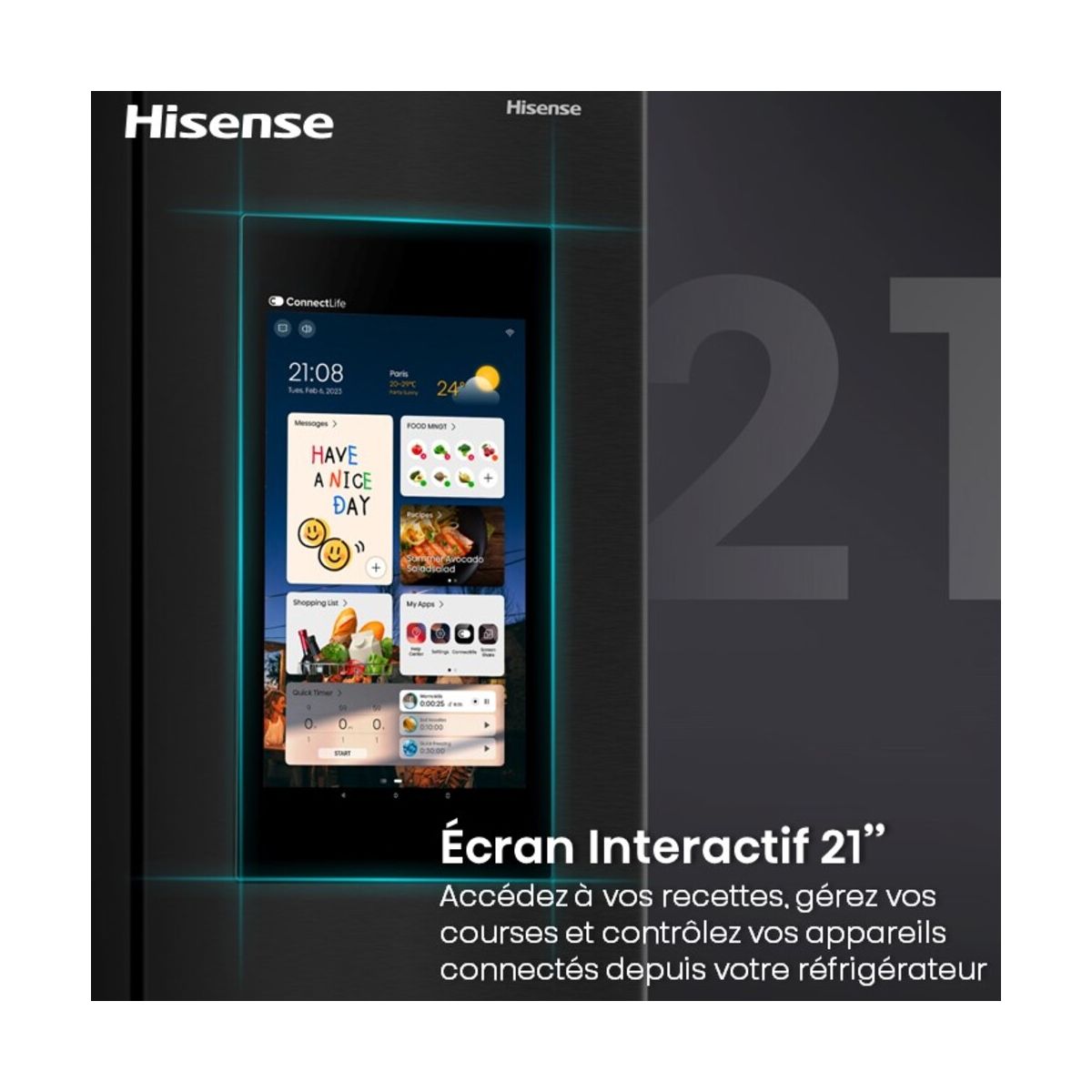 Réfrigérateur Américain RS9P628GPFE smart screen noir, HISENSE