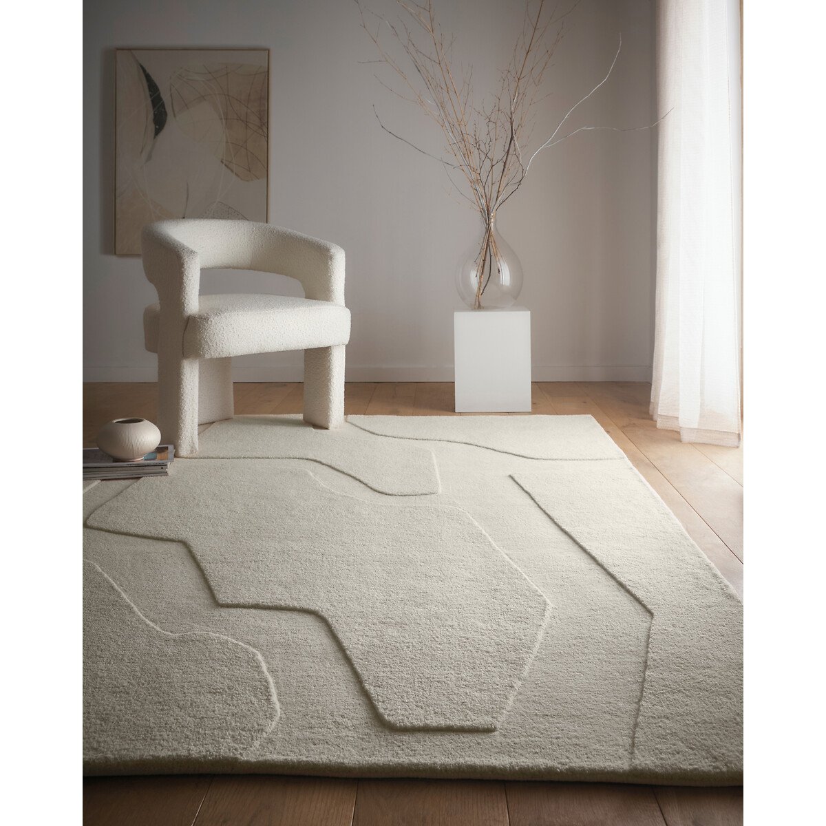 Sculptured Formation Wool Rug cream, ORIGIN