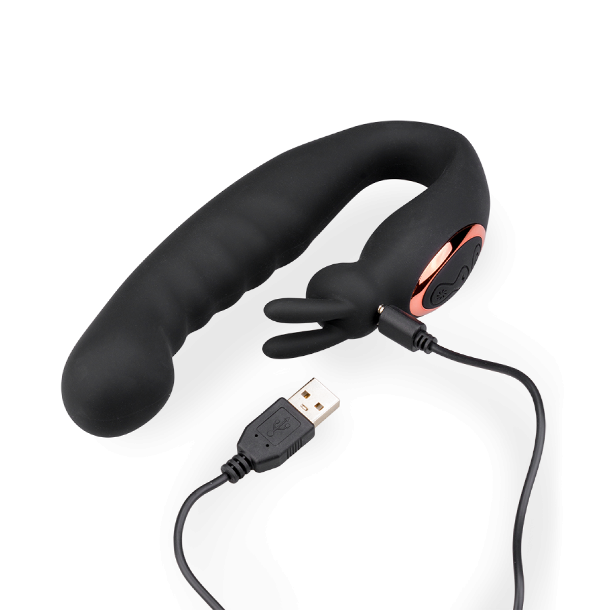 Vibromasseur puissant courbé point G Sweet Bunny noir, LOVE AND VIBES