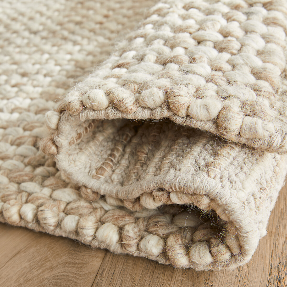 Alfombra de cama de lana gruesa, tejida a mano, Nisha natural jaspeado, AM.PM