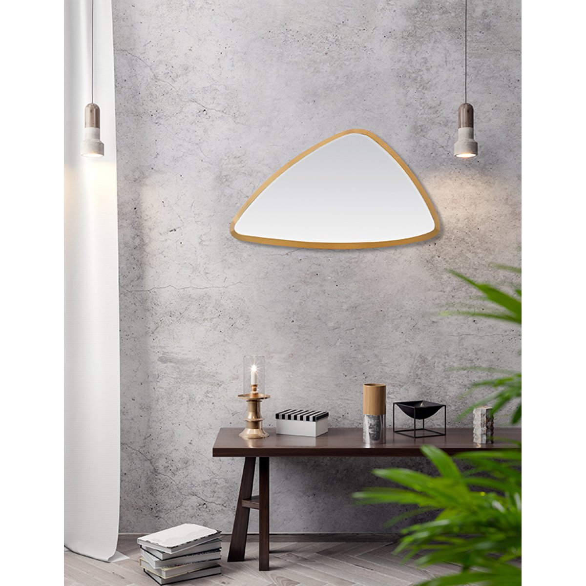 Miroir triangle arrondi 46x27x4cm or, EMDE