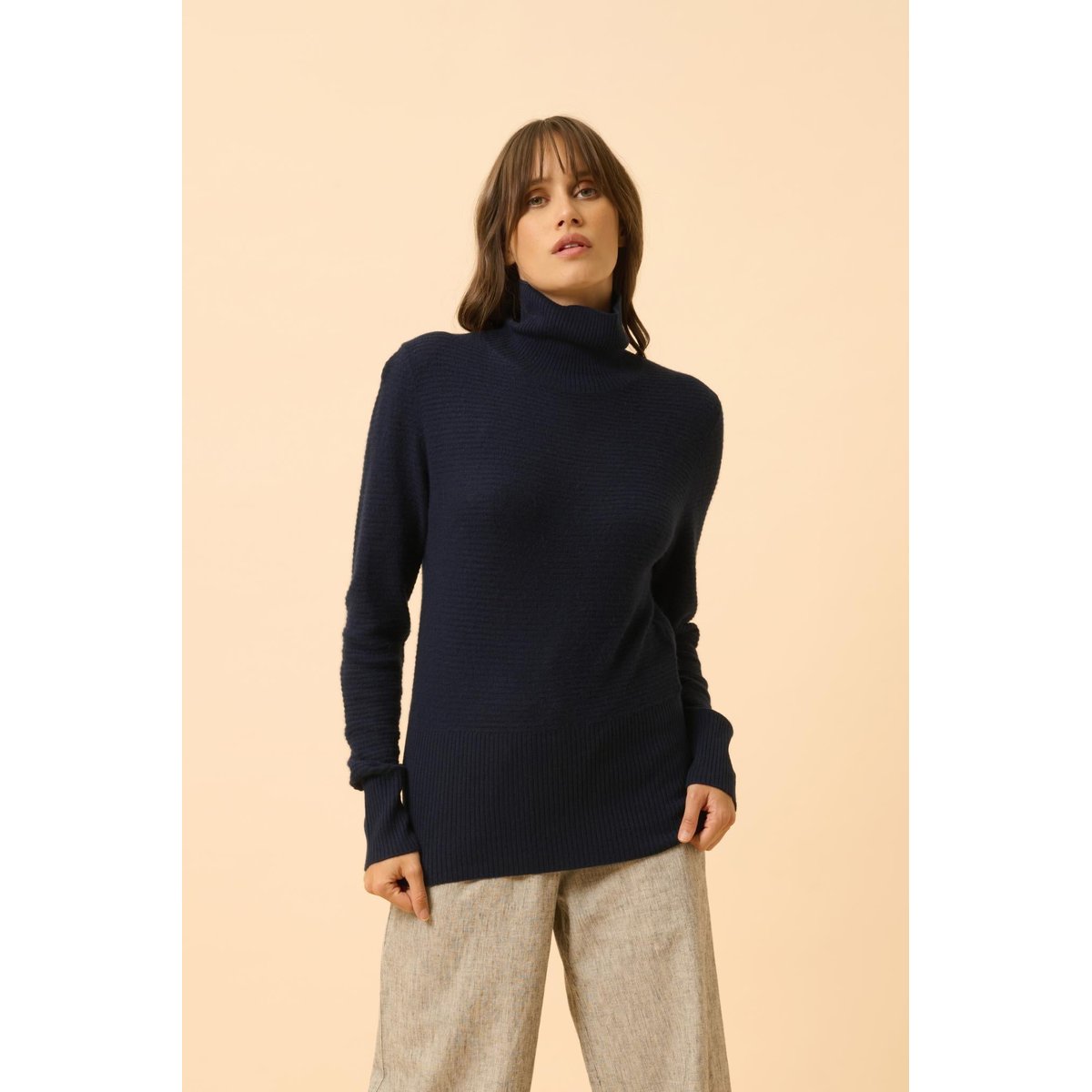 Pull Col Roulé Navy Udny bleu foncé, JUST CASHMERE