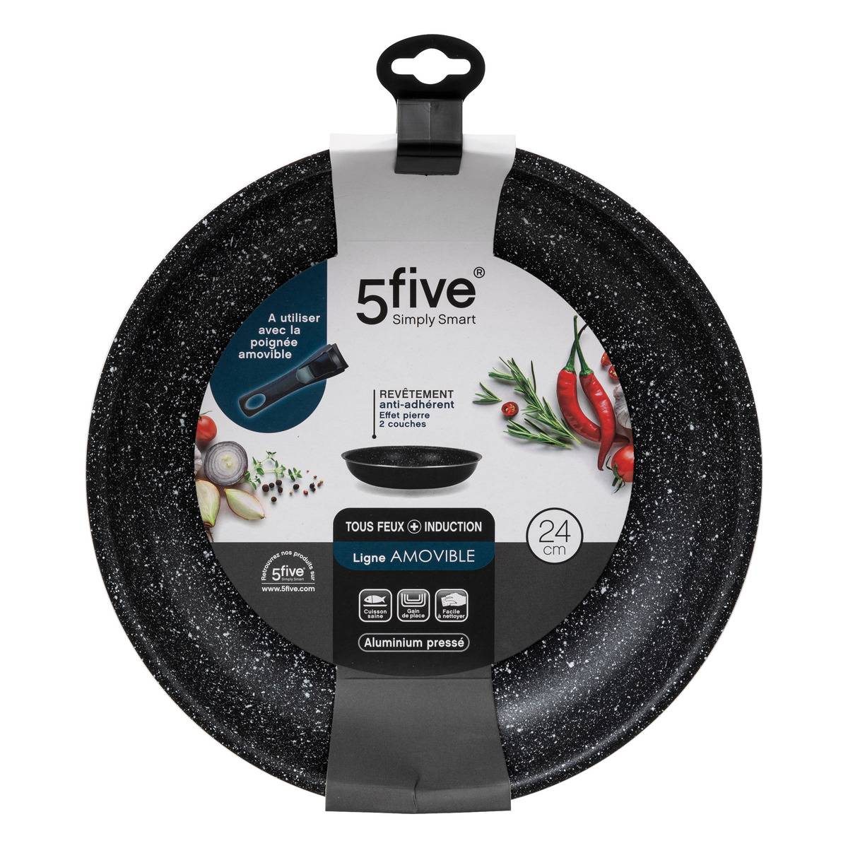 Poêle en aluminium pressé AMOVIBLE noir, 5FIVE SIMPLY SMART