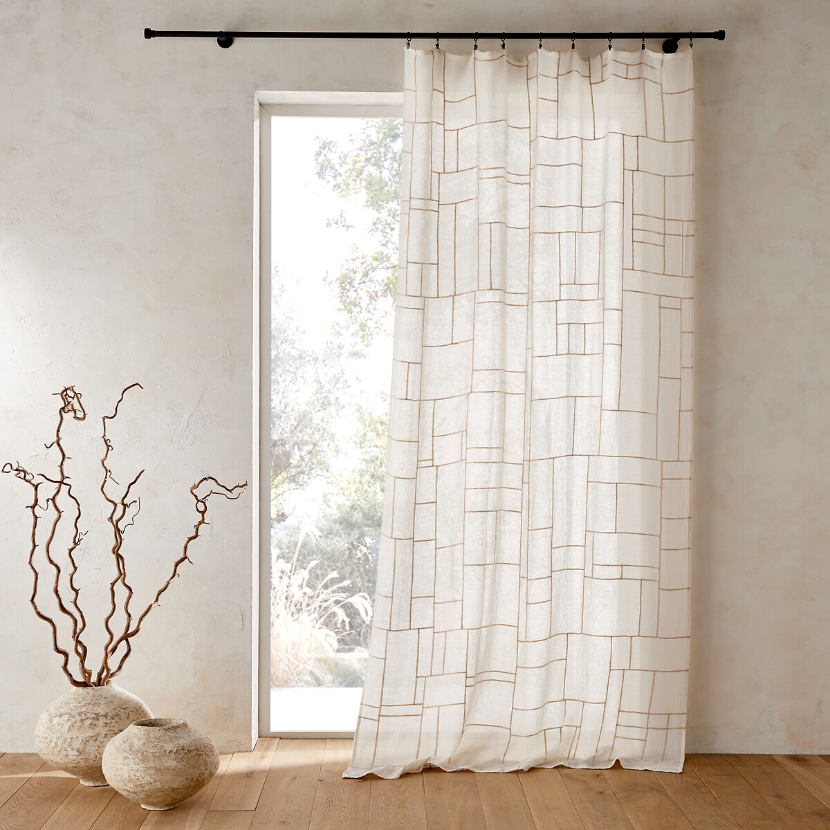 Tenda in lino e cotone ricamati, Oulya avorio/naturale, AM.PM