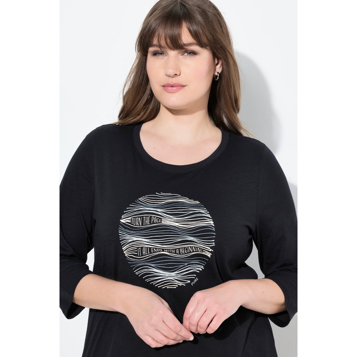 T-shirt à col rond et manches 3/4 noir, ULLA POPKEN