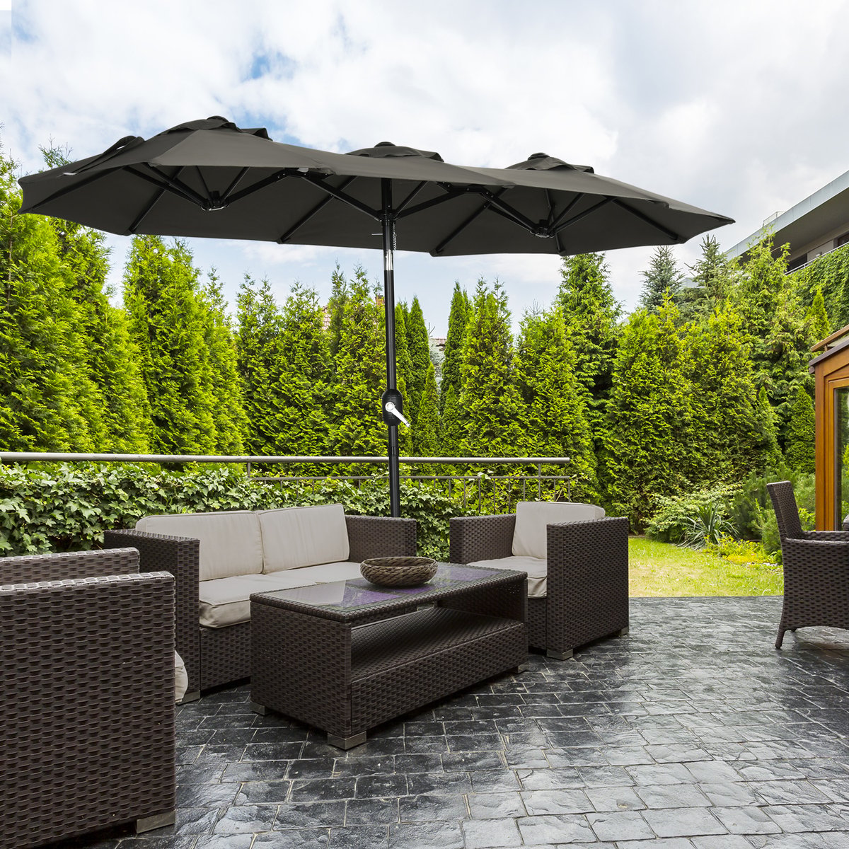 Parasol de jardin XL manivelle acier polyester haute densité gris, OUTSUNNY