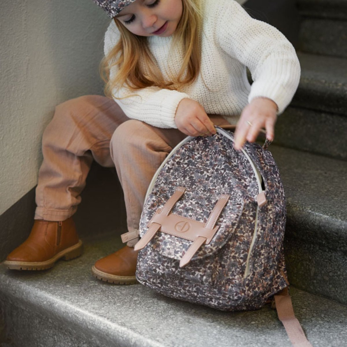 Sac à dos Mini bleu, marron, blanc, ELODIE DETAILS