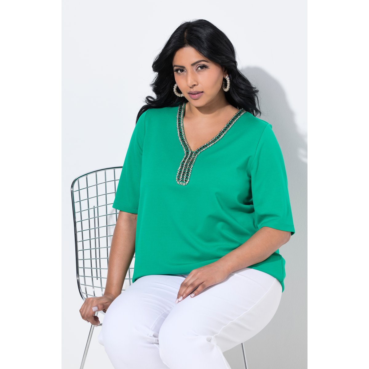 T-shirt manches courtes et décolleté vert bleu, ULLA POPKEN
