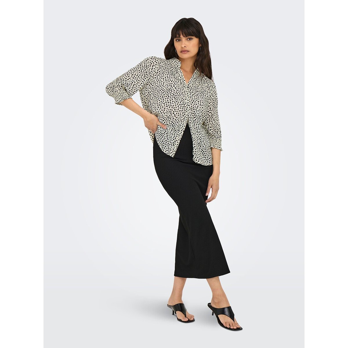 Blouse, stippenprint, 3/4 mouwen bedrukt wit/zwart, ONLY