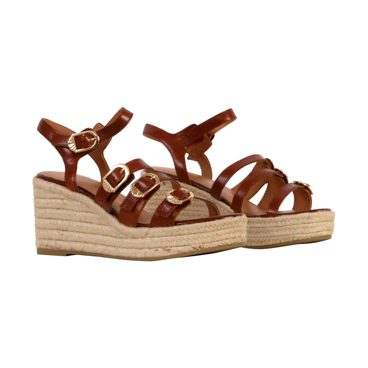 Sandales Compensées Cuir Talia cognac, EMILIE KARSTON