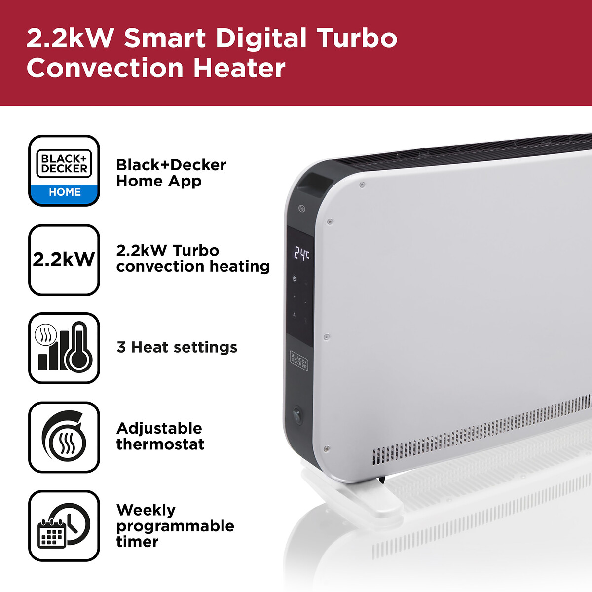 2.2KW Smart Convection Heater - BXCV41014 white, BLACK & DECKER