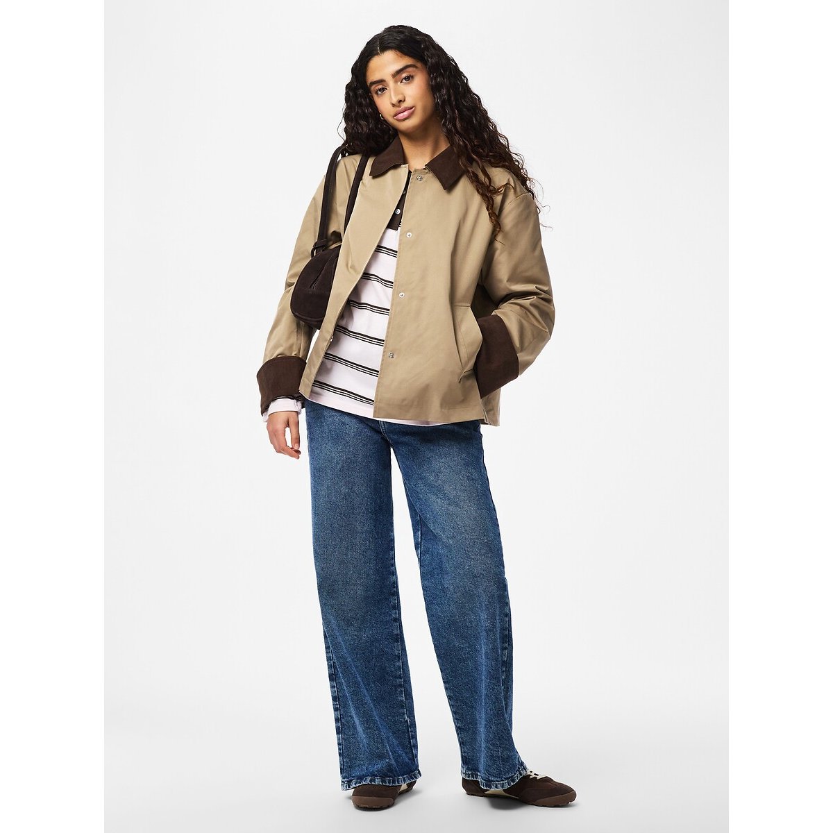 Trench corto doppio materiale beige, PIECES