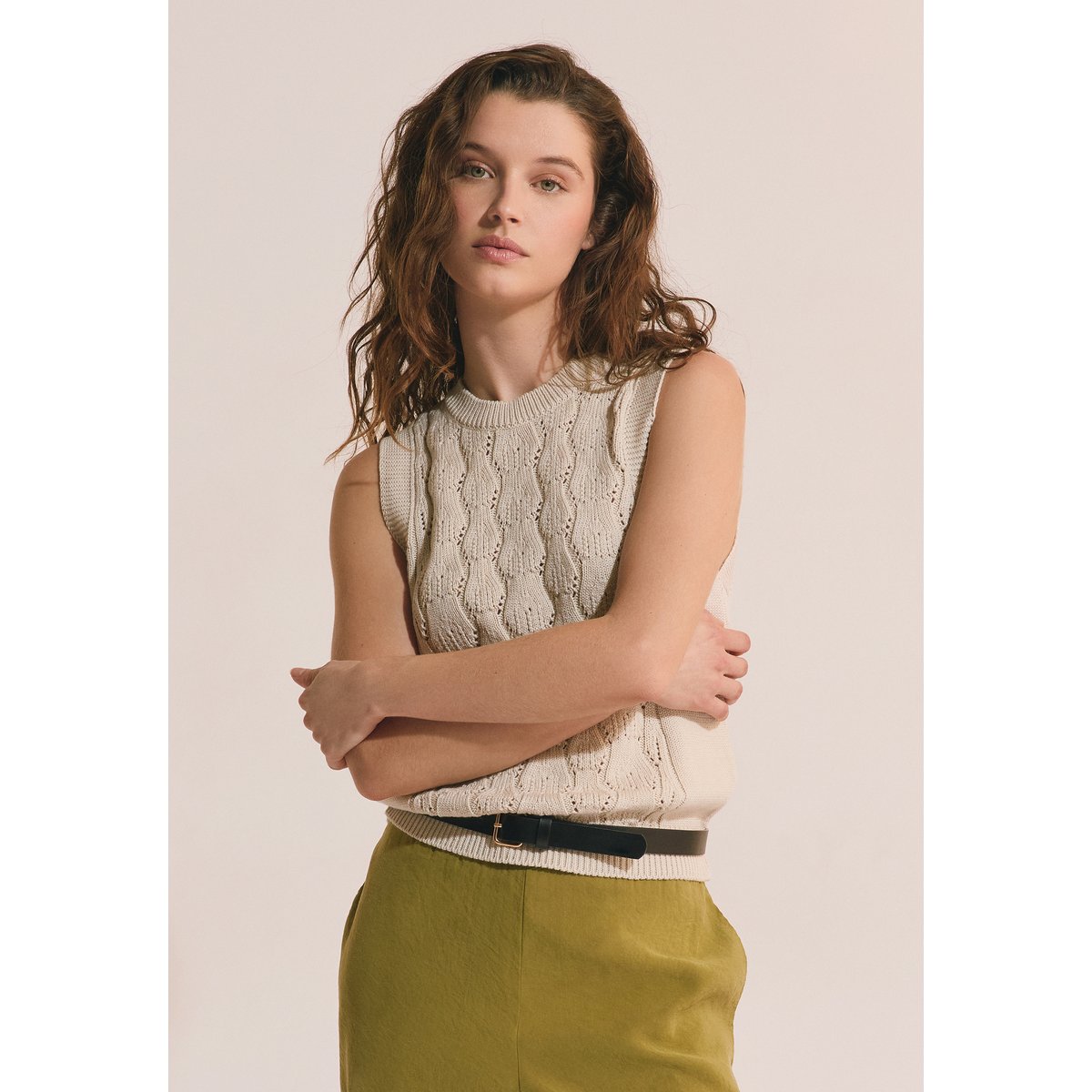 Pull sans manches avec coton A PAN ecru, ETAM