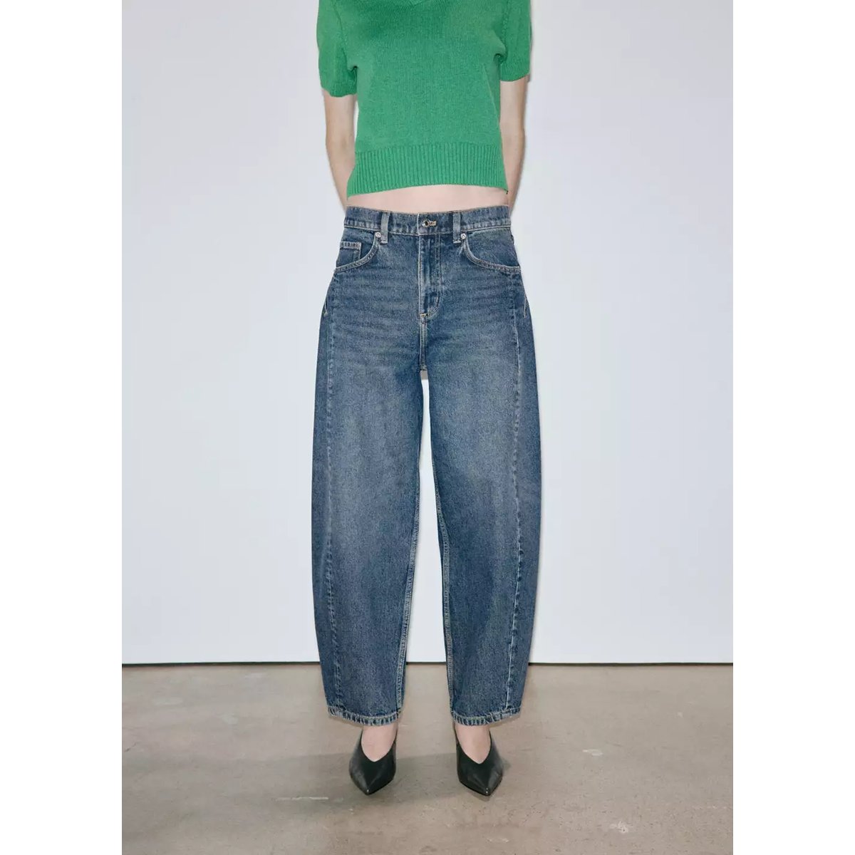 Jean balloon coutures bleu foncé, MANGO