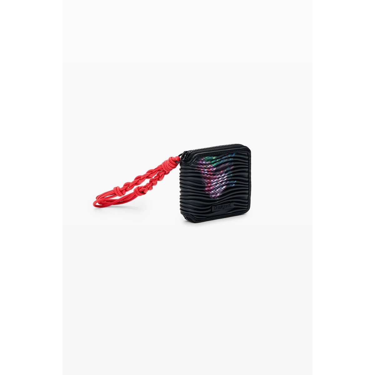 Porte-monnaie moyen à texture fleurie noir, DESIGUAL