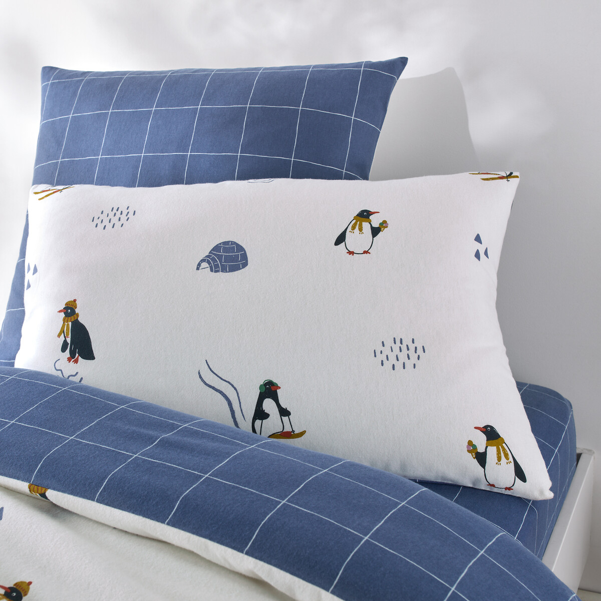 Funda de almohada infantil de franela, Solven blanco/azul, LA REDOUTE INTERIEURS
