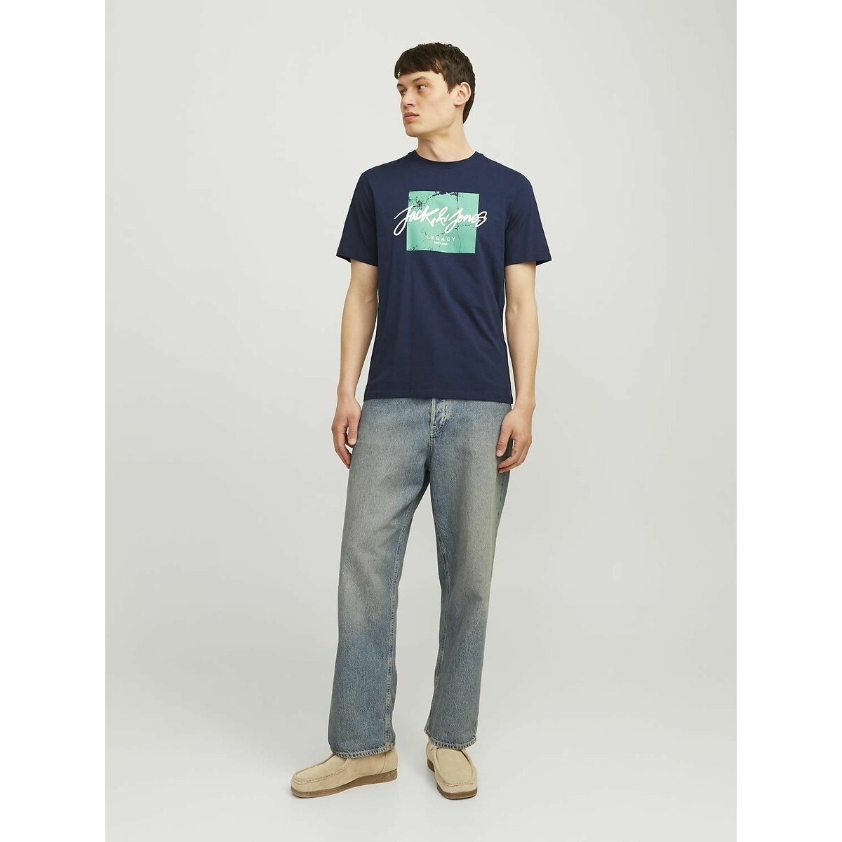 T-shirt col rond bleu marine, JACK & JONES