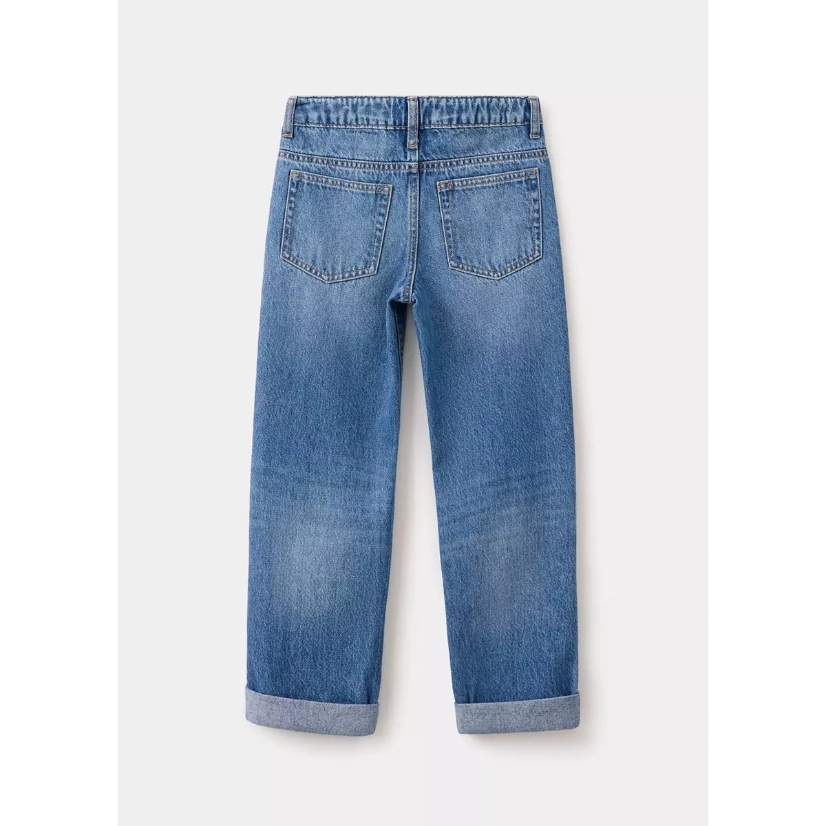 Jean regular fit à bas retroussé bleu moyen, MANGO KIDS