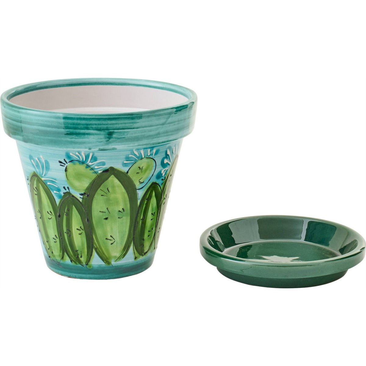 Cache-pot en céramique motif cactus multi vert et bleu, RECOLLECTION