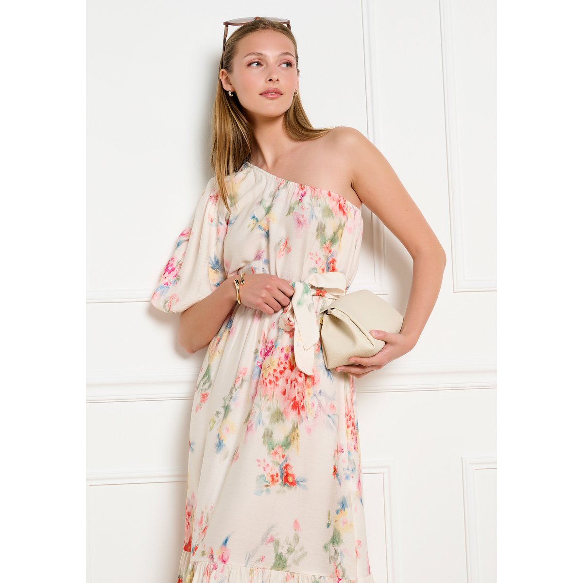 Robe midi asymétrique fluide blanc vanille, LOLALIZA