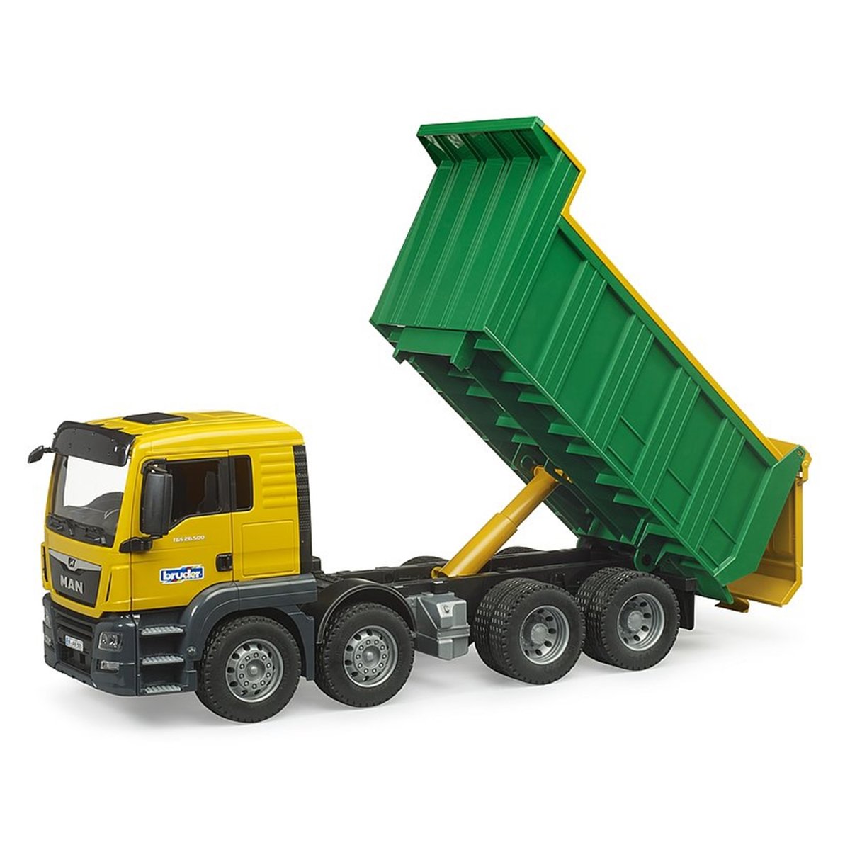 Camion à benne basculante MAN TGS jaune et vert, BRUDER