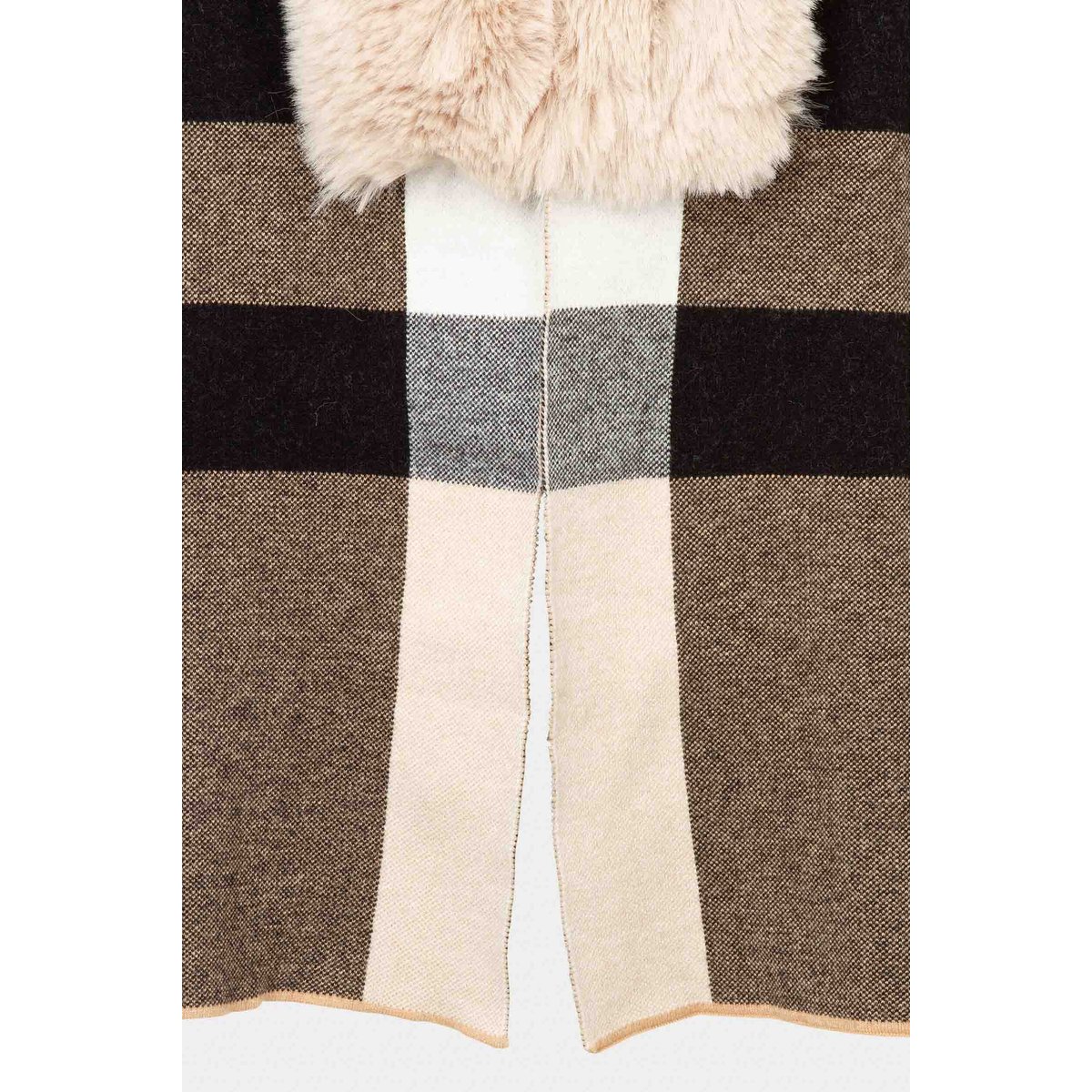 Poncho à détails imitation fourrure beige, MORGAN