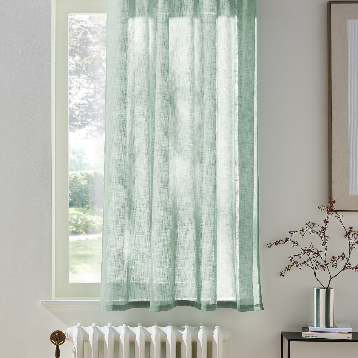 Cortina radiador con ojales, Nyong verde salvia, LA REDOUTE INTERIEURS