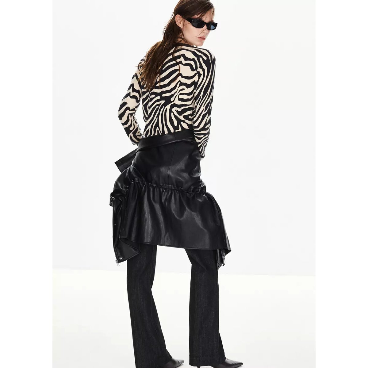 Pull en maille fine motif zèbre noir, MANGO