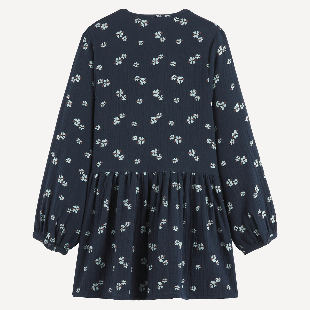 Robe manches longues, imprimé floral, en gaze de coton imprimé bleu marine, LA REDOUTE COLLECTIONS