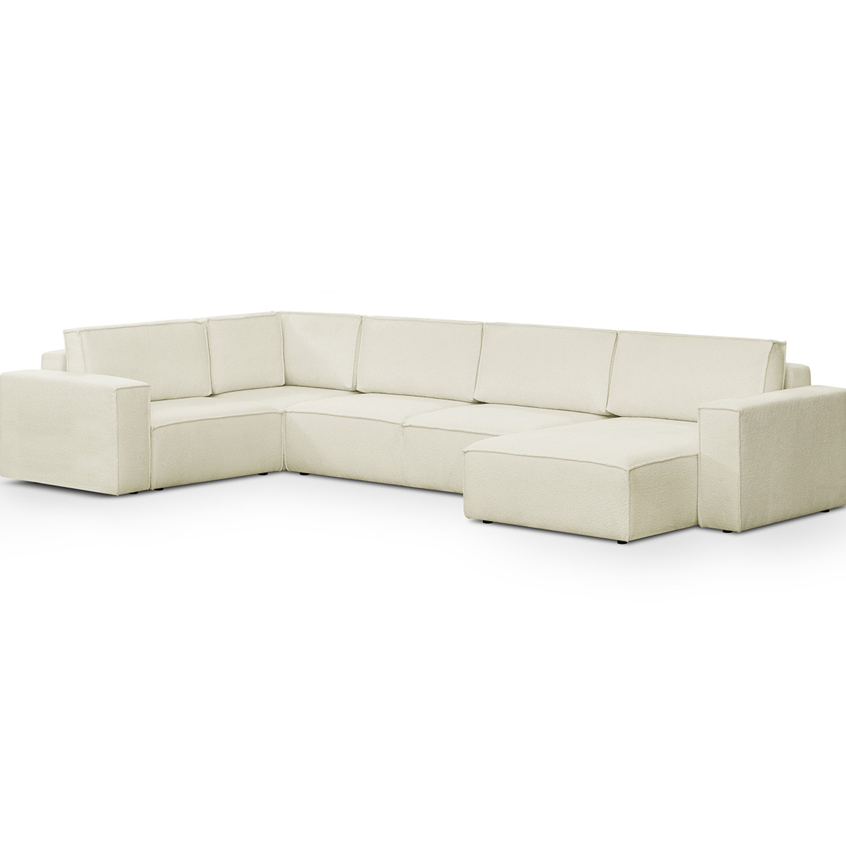 Canapé d'angle gauche convertible 8 places en tissu bouclé - HARPER MOD ecru, HOMIFAB