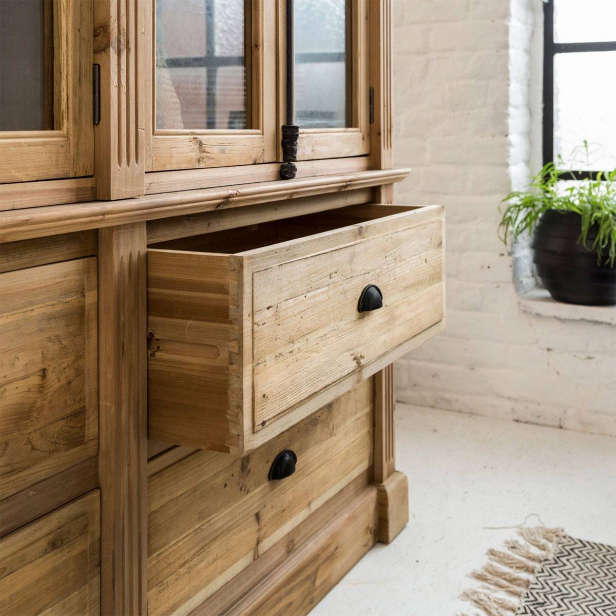 Vaisselier en bois recyclé et verre ALBA bois clair, MADE IN MEUBLES