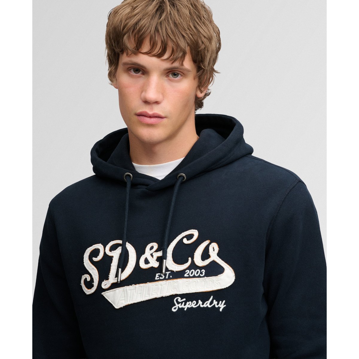 Sweat à capuche SD&Co Washed Embroidered coupe décontractée bleu marine éclipse, SUPERDRY