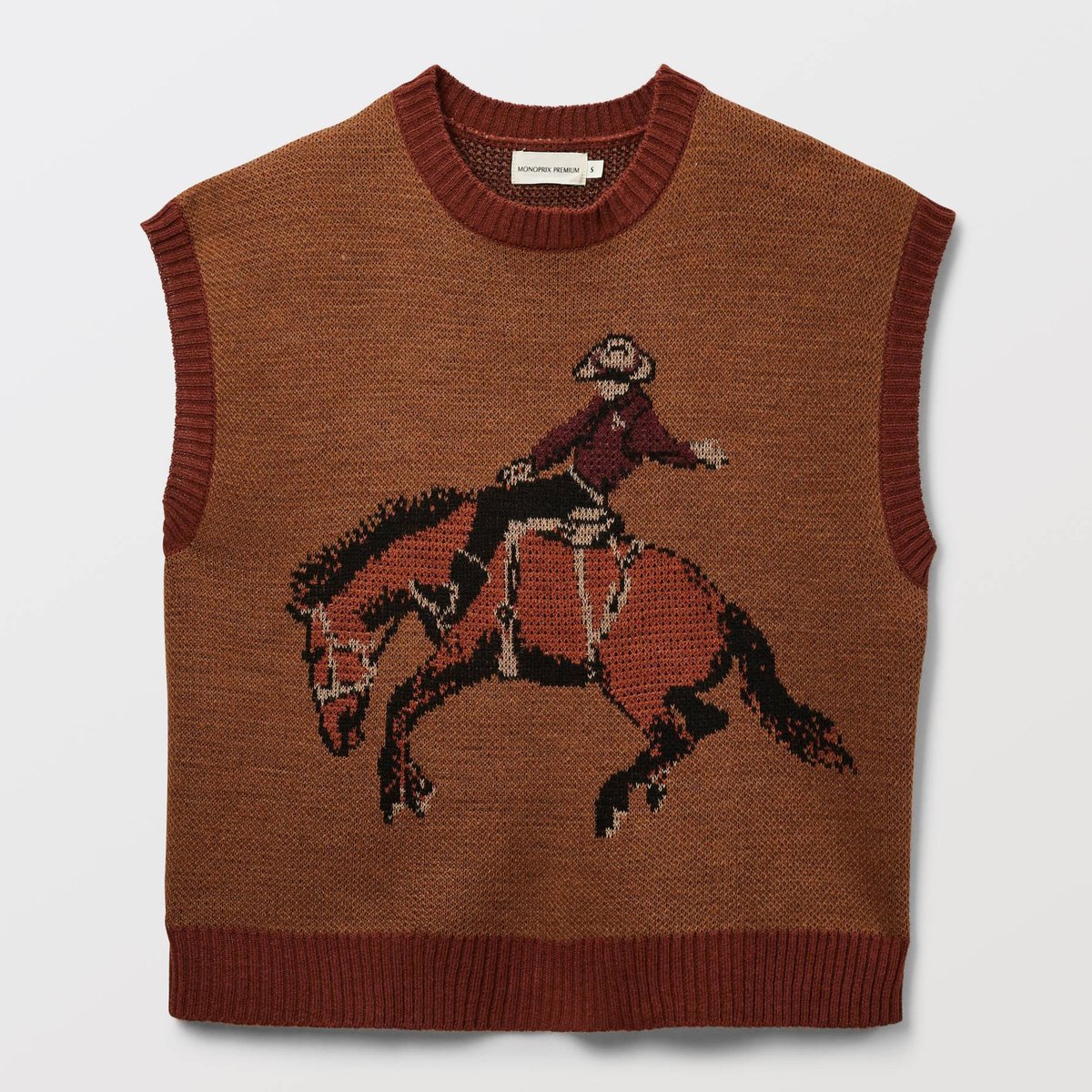 Pull sans manche en jacquard à motifs cowboy gabardine, MONOPRIX