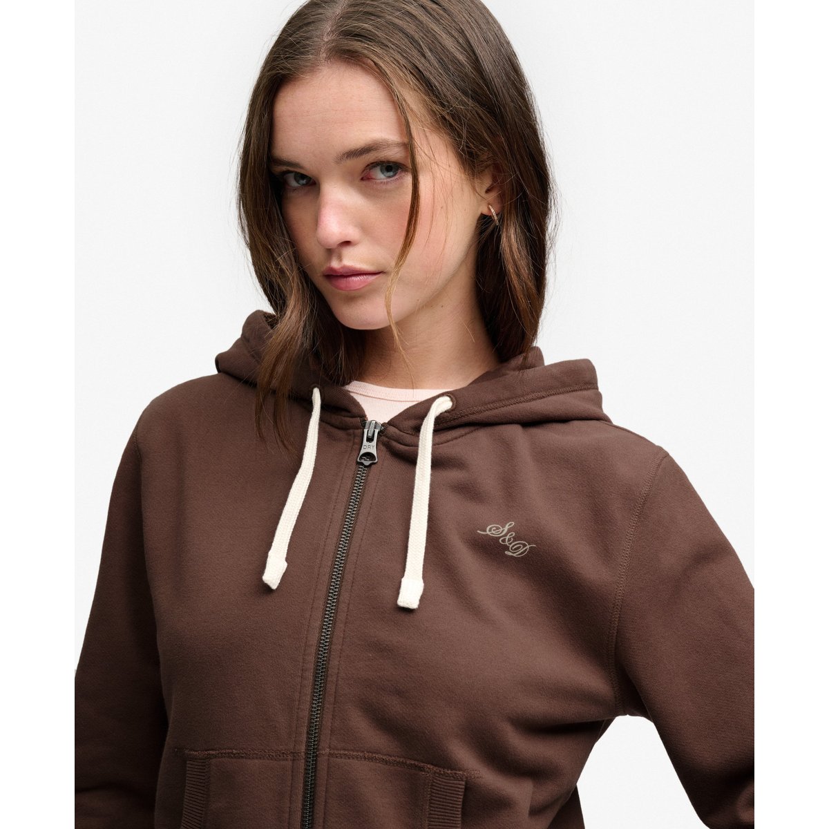 Sweat zippé à capuche Athletic Essentials Crop Coupe Décontractée marron châtaigne, SUPERDRY
