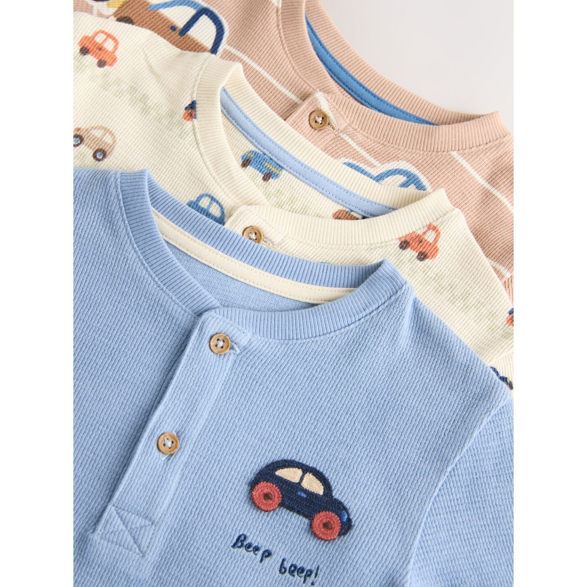 Pyjama douillet à motif transport, lot de 3 écru/bleu/beige, NEXT