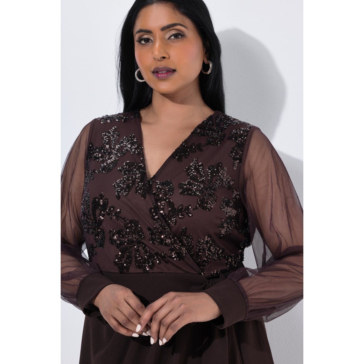 Robe portefeuille à paillettes marron, ULLA POPKEN