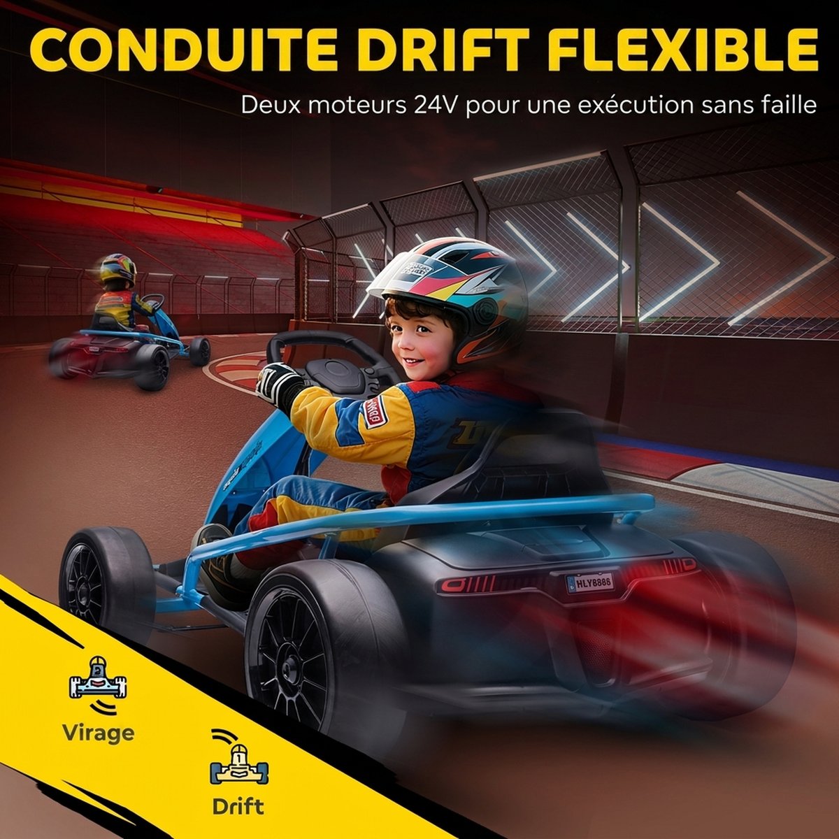 Kart électrique à conducteur assis Plastique bleu + noir, HOMCOM