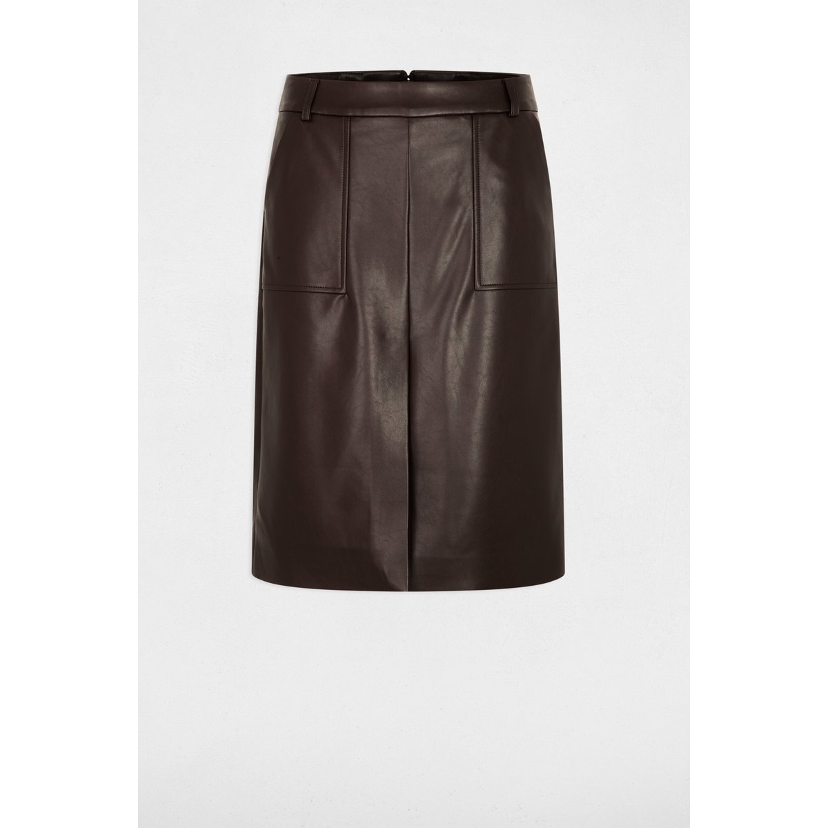 Jupe ajustée simili cuir marron foncé, MORGAN