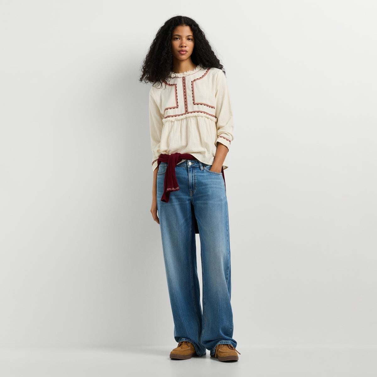 Blouse Avec Détails Brodés blanche toile, PEPE JEANS