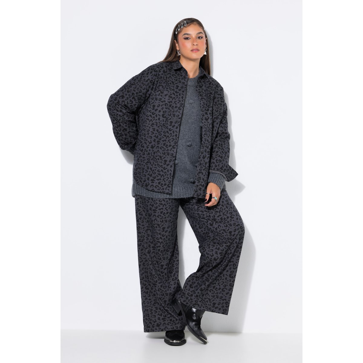 Chemise, coupe oversize, imprimé léopard anthracite, STUDIO UNTOLD