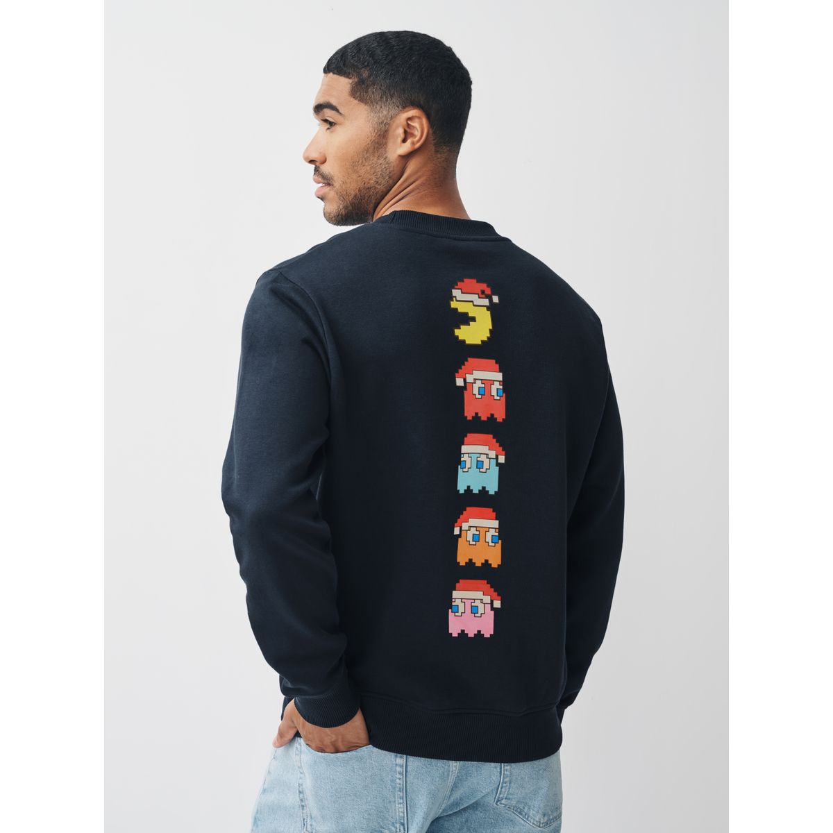 Sweat col rond de noël sous licence pacman bleu marine, NEXT