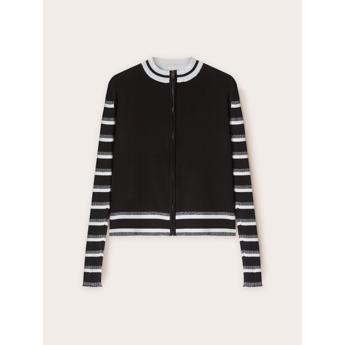 Cardigan en maille rayée avec zip noir, MOTIVI