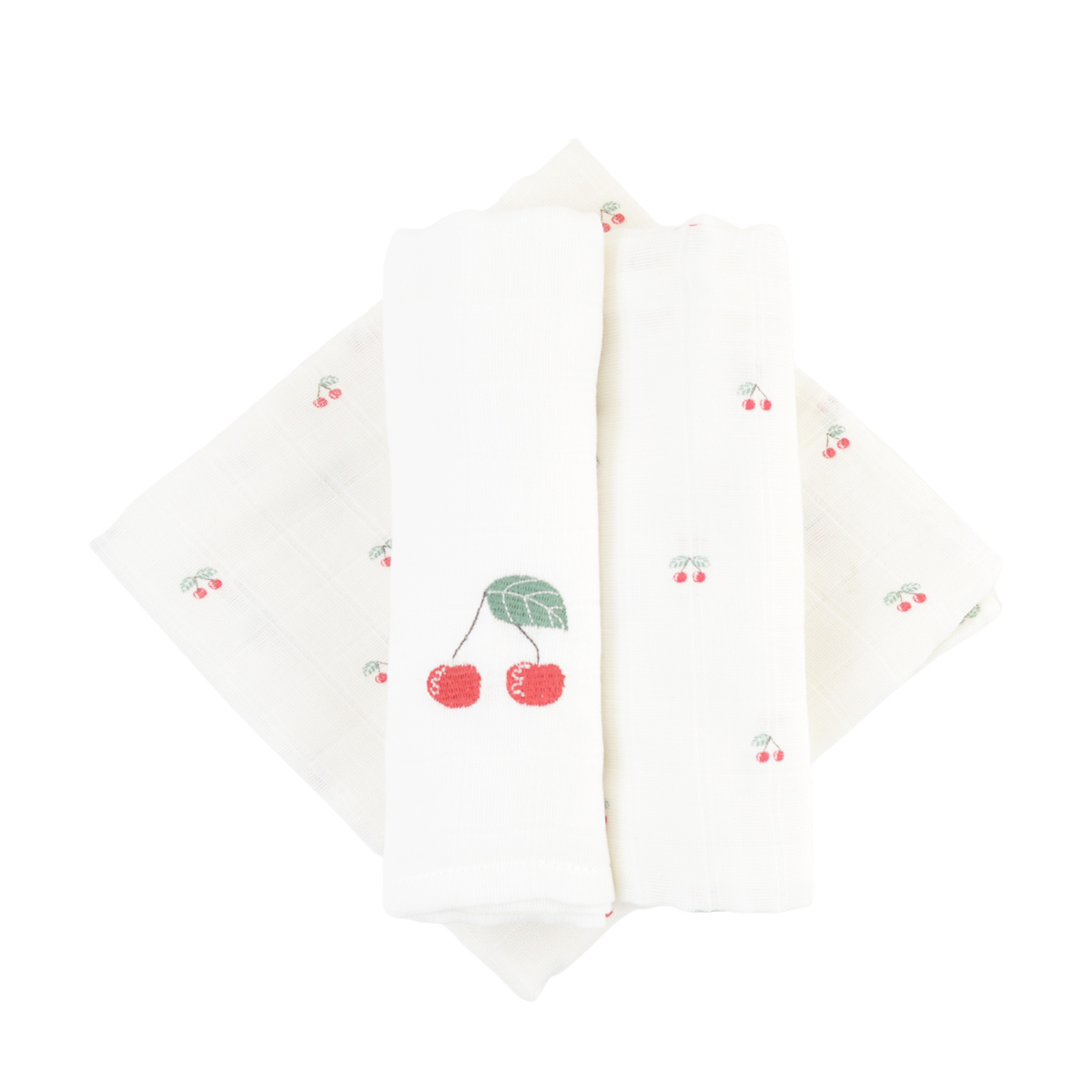 Lot de 3 langes coton bio CERISE ecru, LITTLE CREVETTE