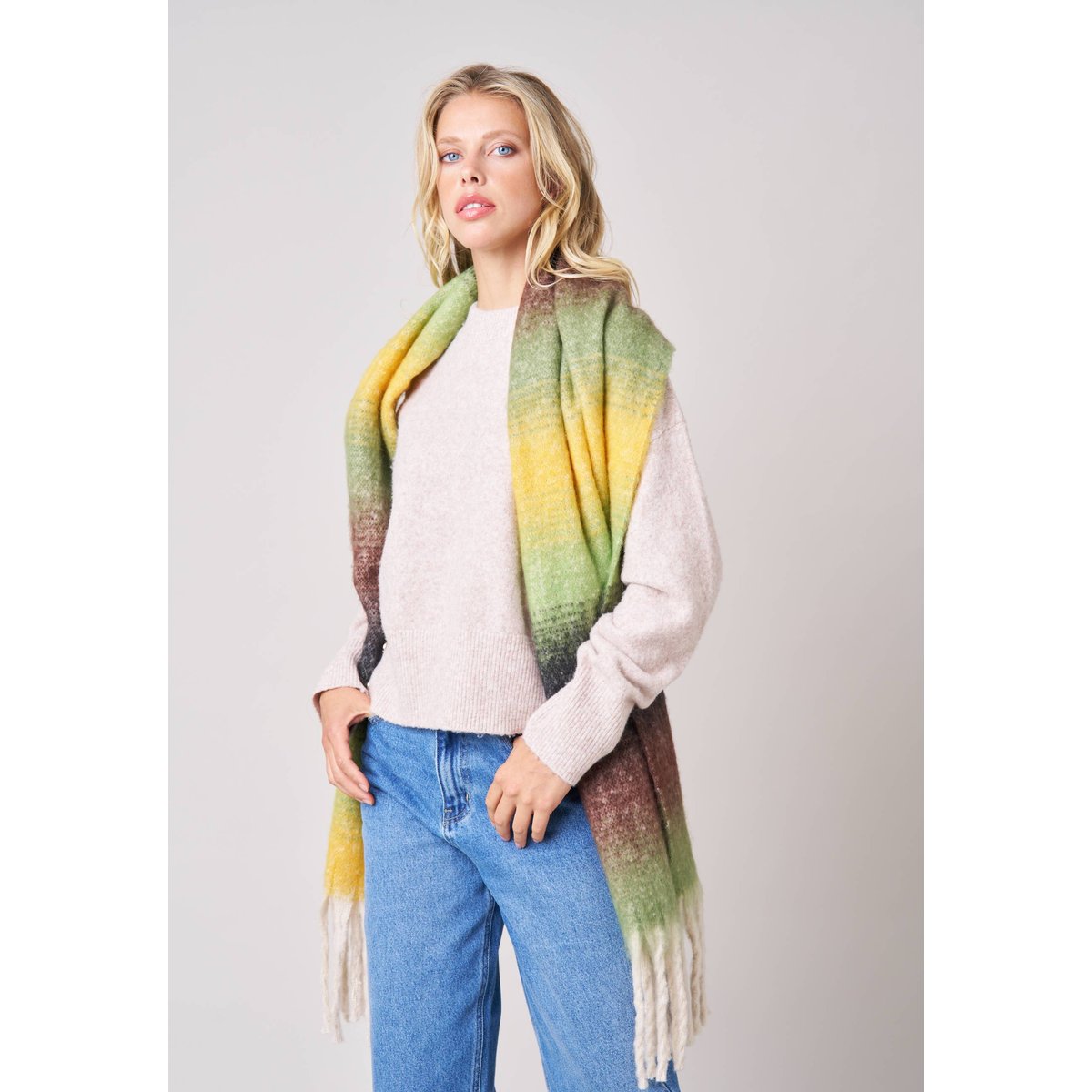 Écharpe rayée multicolore femme à franges JOANE brown, DEELUXE