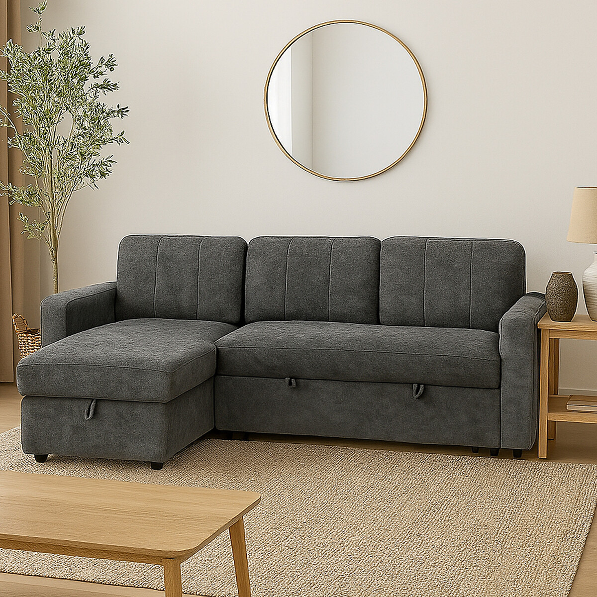 Nexis Soft Wool 3 Seater Corner Sofa Bed with Storage Chaise (Left Facing) charcoal, ASPIRE