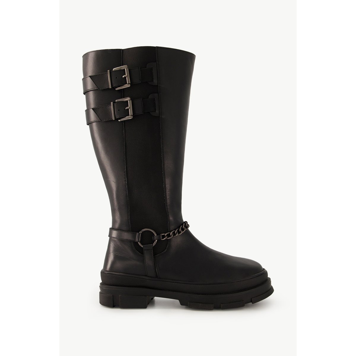 Bottes en cuir avec chaîne , pied large noir, ULLA POPKEN