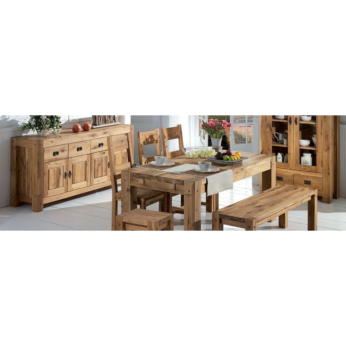 Vaisselier vitrine style chalet en bois de chêne massif 1 porte 1 tiroir 59x180cm FJORD bois naturel, PIER IMPORT