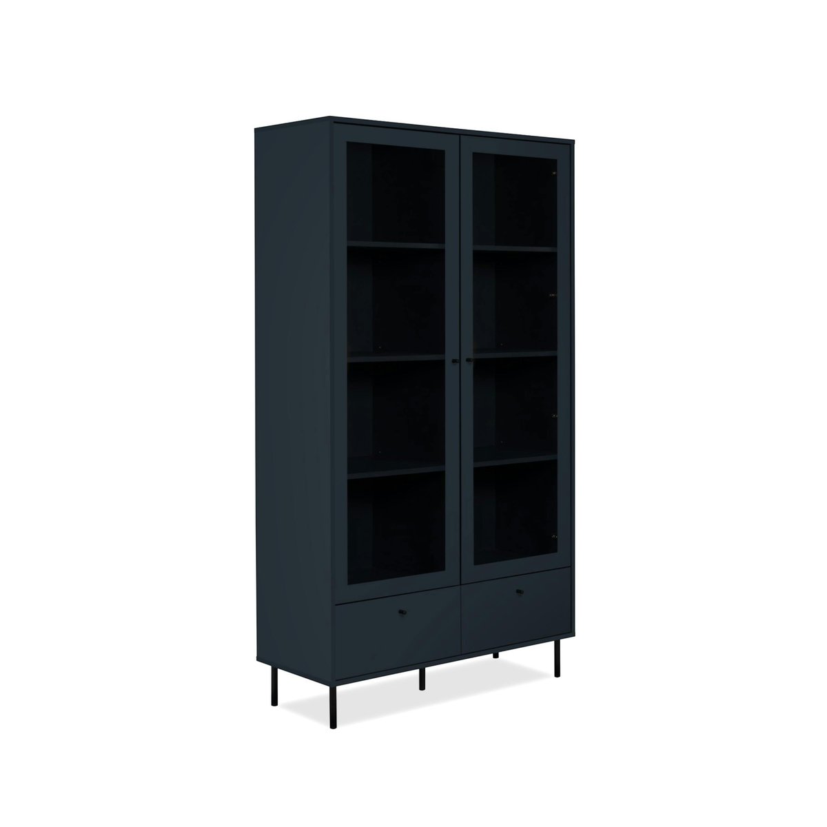 Bibliothèque vitrine bleu sombre 2 portes 1 tiroir RAVEN bleu, PIER IMPORT