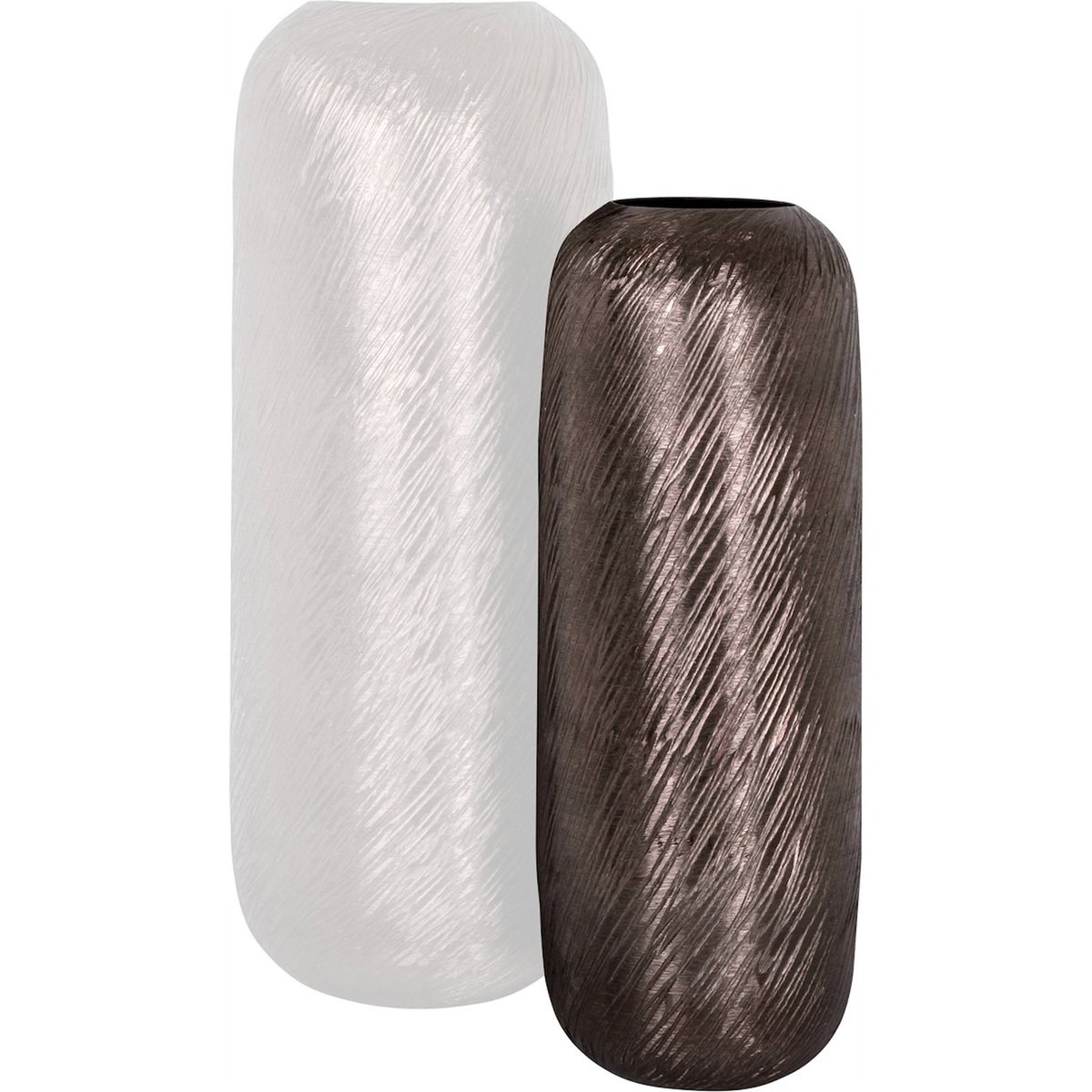 Vase rond en aluminium rainuré style moderne fumé gris métallisé, RECOLLECTION